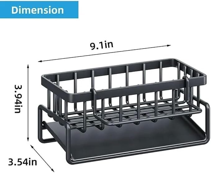 Auto-Drain Sink Caddy Organizer – Sponge, Soap &amp; Brush Holder with Towel Bar
